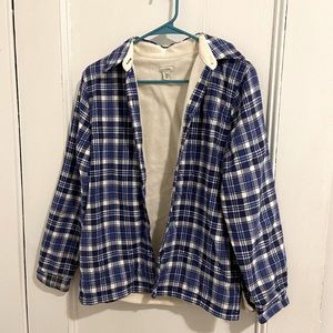 LL Bean Fleece Lined Oversized Plaid ButtonUp Shirt - Blue - Excellent Condition
